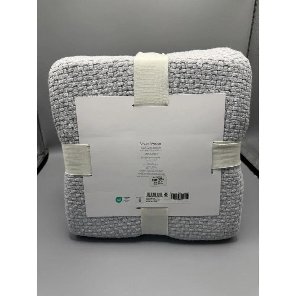 Sky Basket Weave Blanket Full/Queen 90inx90in NEW Light Grey